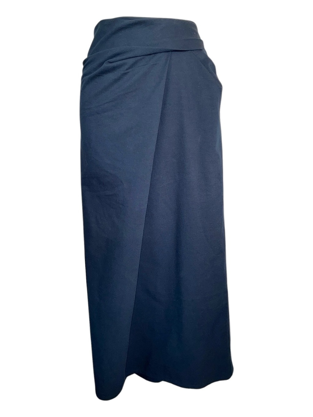 Reiss Skirt Women’s 10 Navy blue cotton tucks @ Left side of waist,  zip. EUC